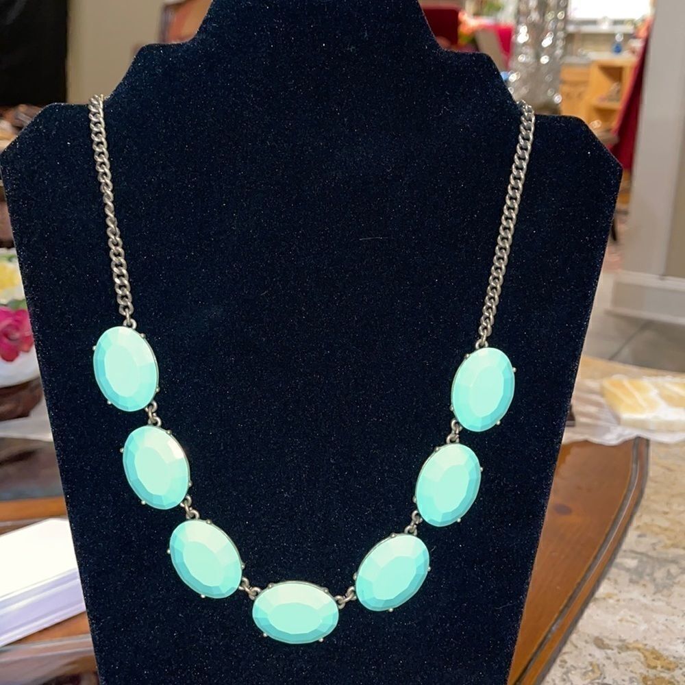 J Crew mint green necklace with oxidised chain